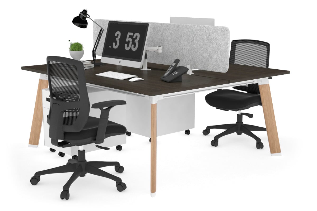 2 Person Workstation with Wood Imprint Frame - 1600L x 800W Office Desk with Cable Management Scallop | Perfect for Home Office, Coworking Spaces & Small Business Teams