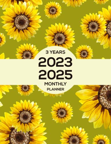 2023-2025 3-Year Monthly Planner with Sunflower Cover - Large 36-Month Calendar Organizer for Scheduling & Goal Tracking | Includes US Federal Holidays | Perfect for Students, Professionals & Home Office Use