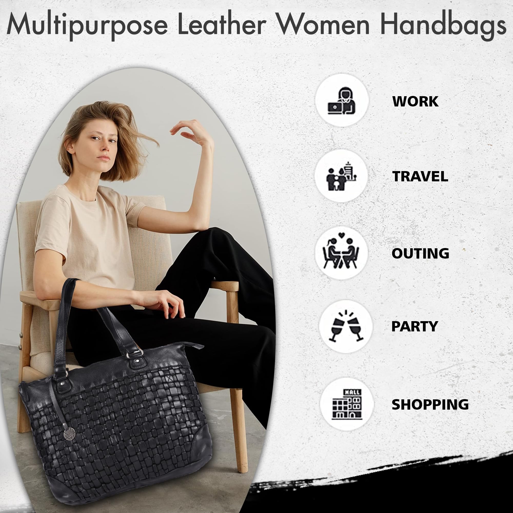 Genuine Leather Women's Tote Handbag - Stylish Satchel Purse with Top Handle & Shoulder Strap for Work, Travel & Everyday Use