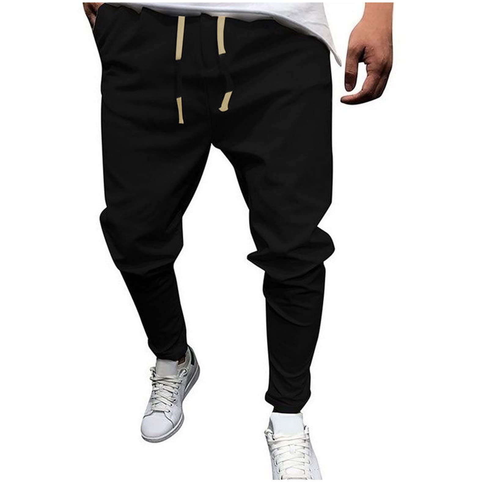 **Men's Lightweight Linen Cotton Joggers - Casual Mid-Waist Cropped Pants with Pockets for Running & Athletic Wear - Perfect for Gym, Travel & Lounge**