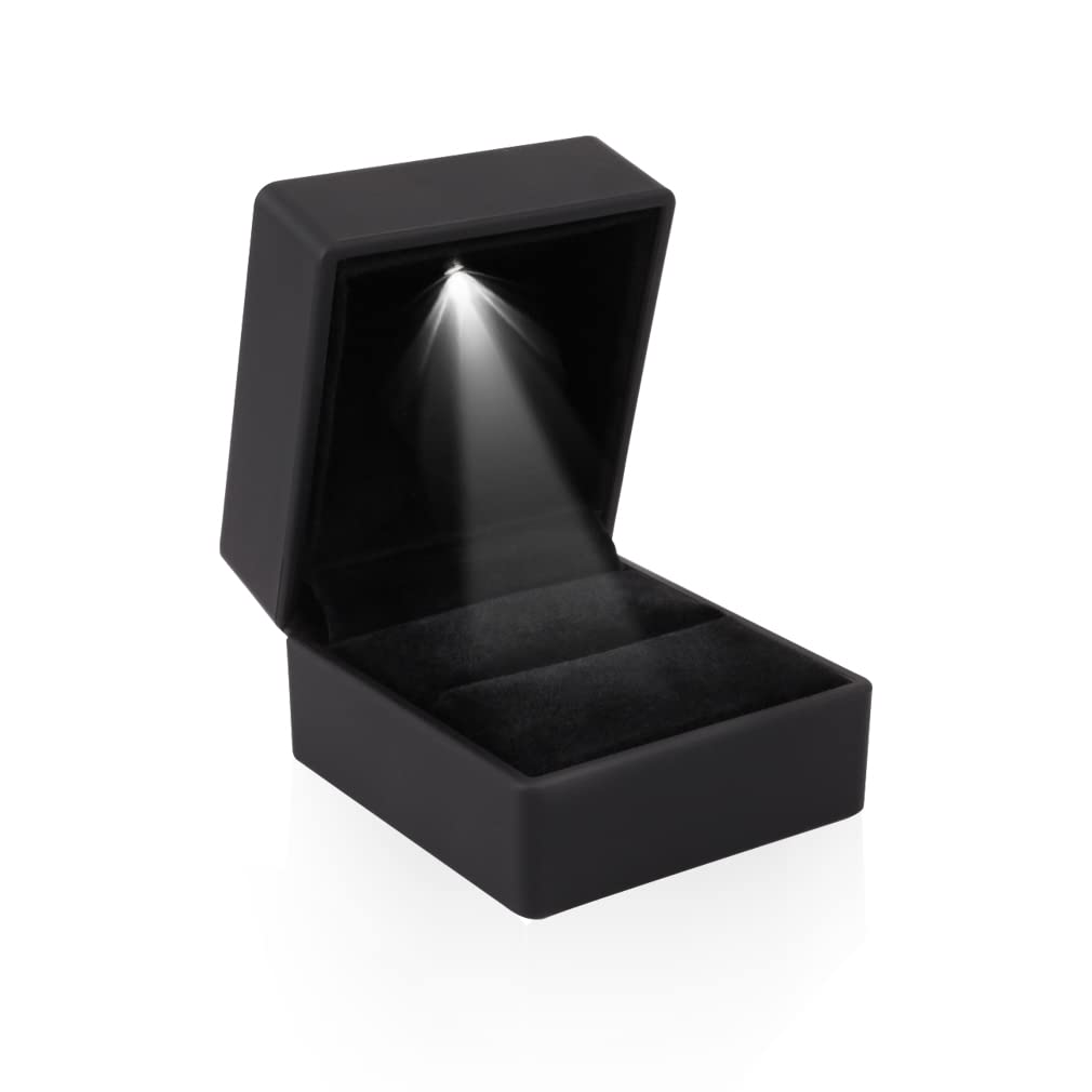 iSuperb® Black LED Jewelry Ring Box - Elegant Gift Case for Engagement, Wedding & Proposal Rings - Perfect for Proposals, Anniversaries & Special Occasions
