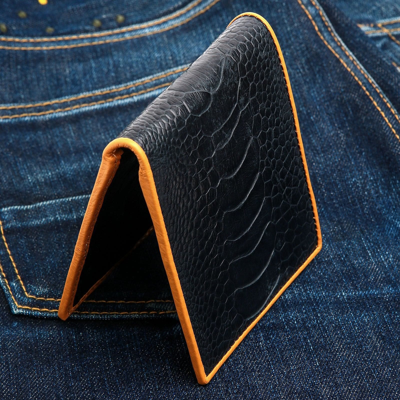 Authentic Black Ostrich Leg Leather Wallet for Men - Luxury Slim Bifold Credit Card Holder with RFID Protection - Perfect for Business, Travel & Everyday Use