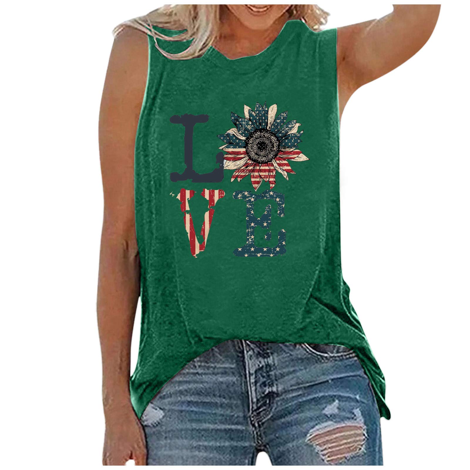 Trendy 4th of July Patriotic Graphic Tank Tops for Women - Cute Summer Casual T-Shirts for BBQ, Beach & Independence Day Celebrations
