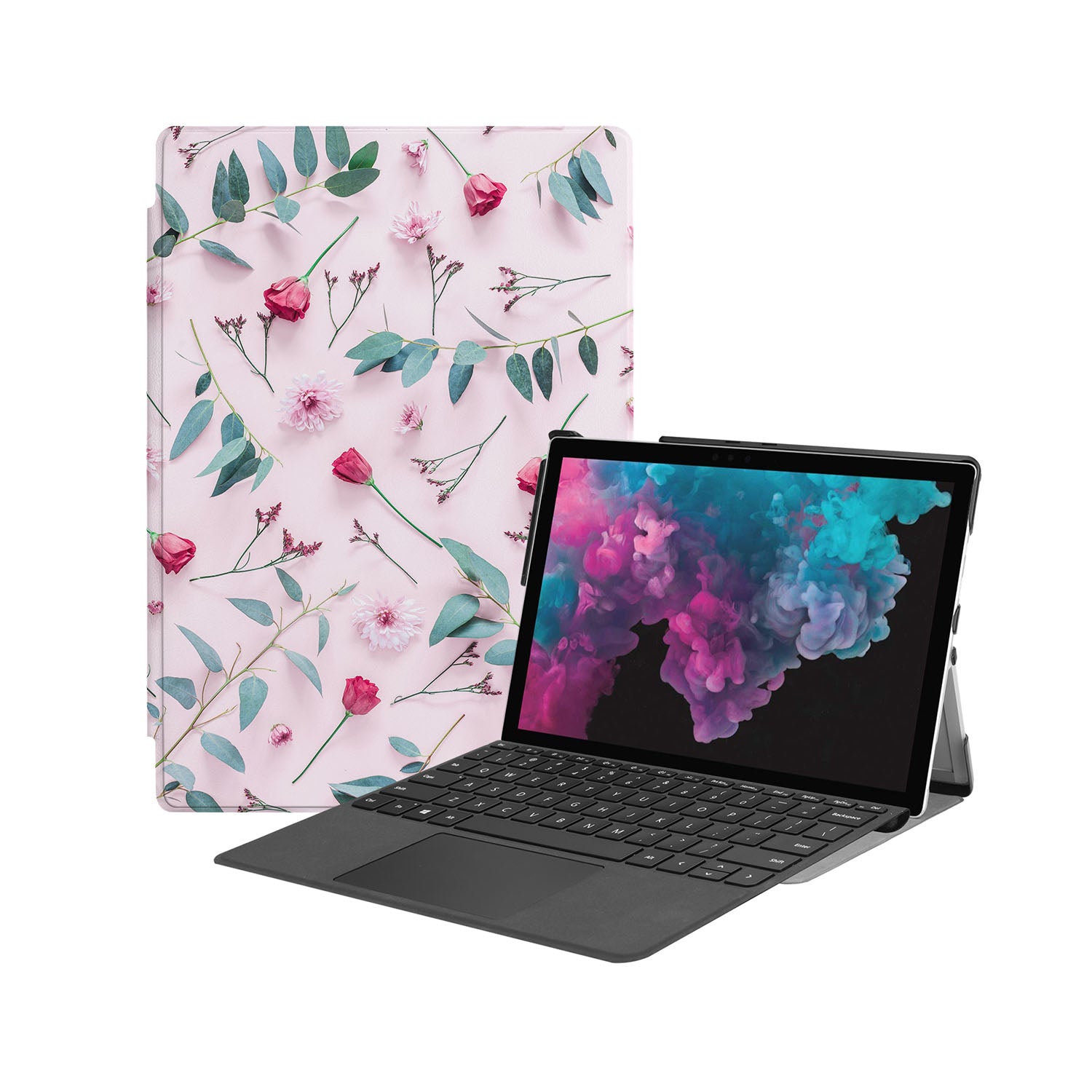 Microsoft Surface Case - Slim Protective Cover with Flat Flower Design for Microsoft Surface Pro/Go/Laptop - Perfect for Work, School & Travel