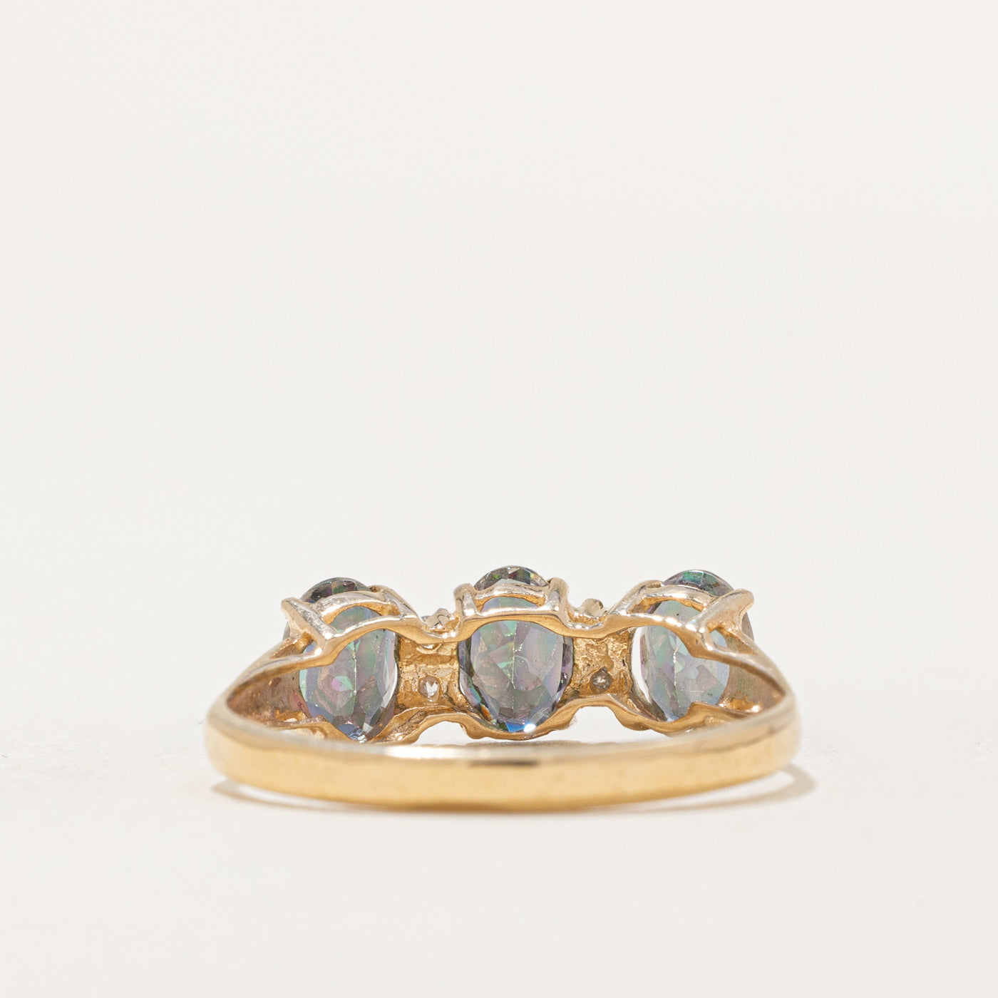 Three Stone Oval Cut Mystic Topaz & Diamond Ring - 1.40ctw Mystic Topaz & 0.02ctw Diamonds - Size 8.25 - Elegant Engagement, Anniversary Gift for Her - Perfect for Weddings, Date Nights & Special Occasions