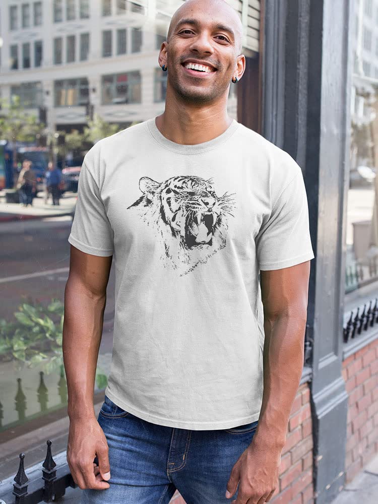 Men's Tiger Growling Hand Drawn Graphic T-Shirt - Cool Animal Print Tee for Casual Wear & Street Style