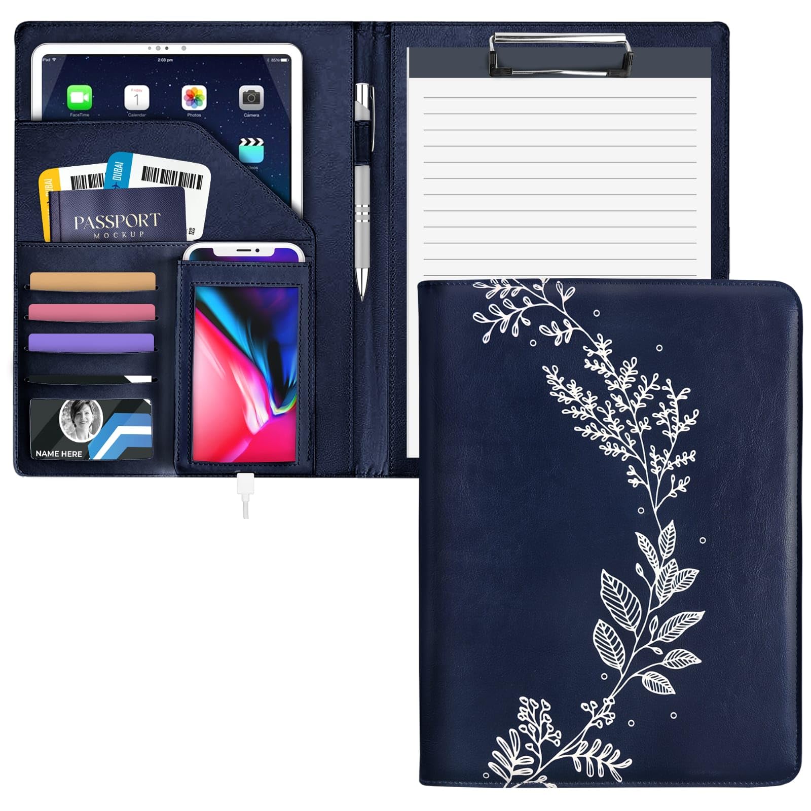 Premium Leather Portfolio Binder with Daily Planner - Professional Padfolio Organizer for Women & Men - Ideal for Business Meetings, Interviews, and Office Use