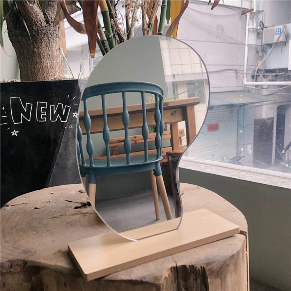 Acrylic Table Makeup Mirror with Wooden Base - 24x15cm Mango-Shaped Vanity Mirror for Bedroom & Desktop Decoration | Perfect for Dressing Table, Home Decor, and Gift Ideas