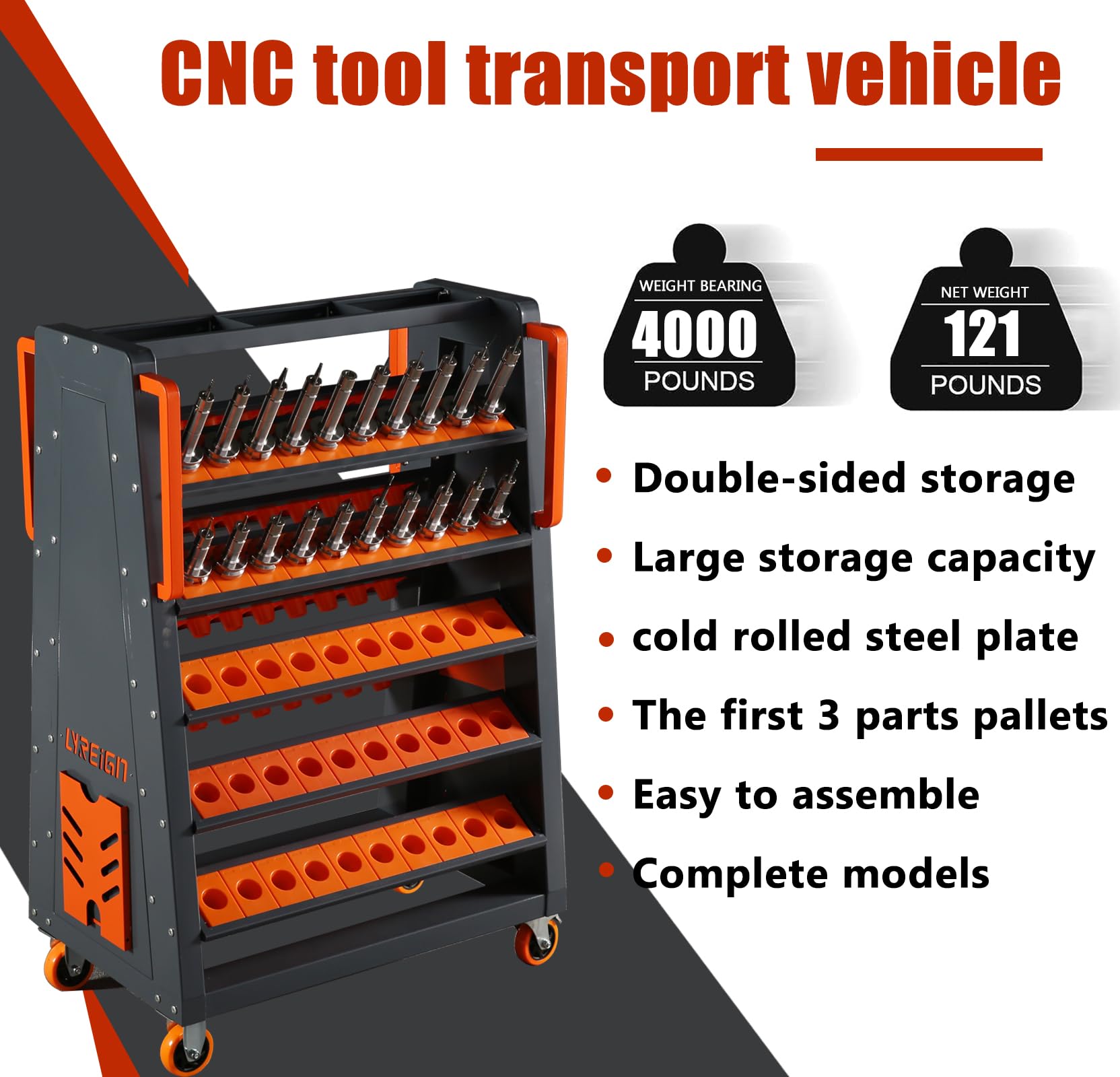 CAT40 CNC Tool Cart - 100 Capacity, 5-Tier Rolling Tool Storage with Wheels, 40 Taper Tool Holder Organizer for CNC Machines | Perfect for Workshop, Factory & Garage Organization