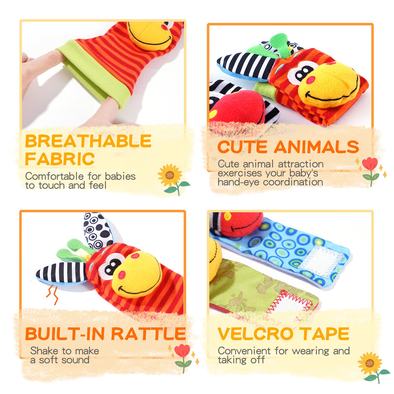 Soft Baby Wrist Rattles & Socks Set - Sensory Toys for 0-6 Months - Perfect Newborn Gift for Playtime & Learning