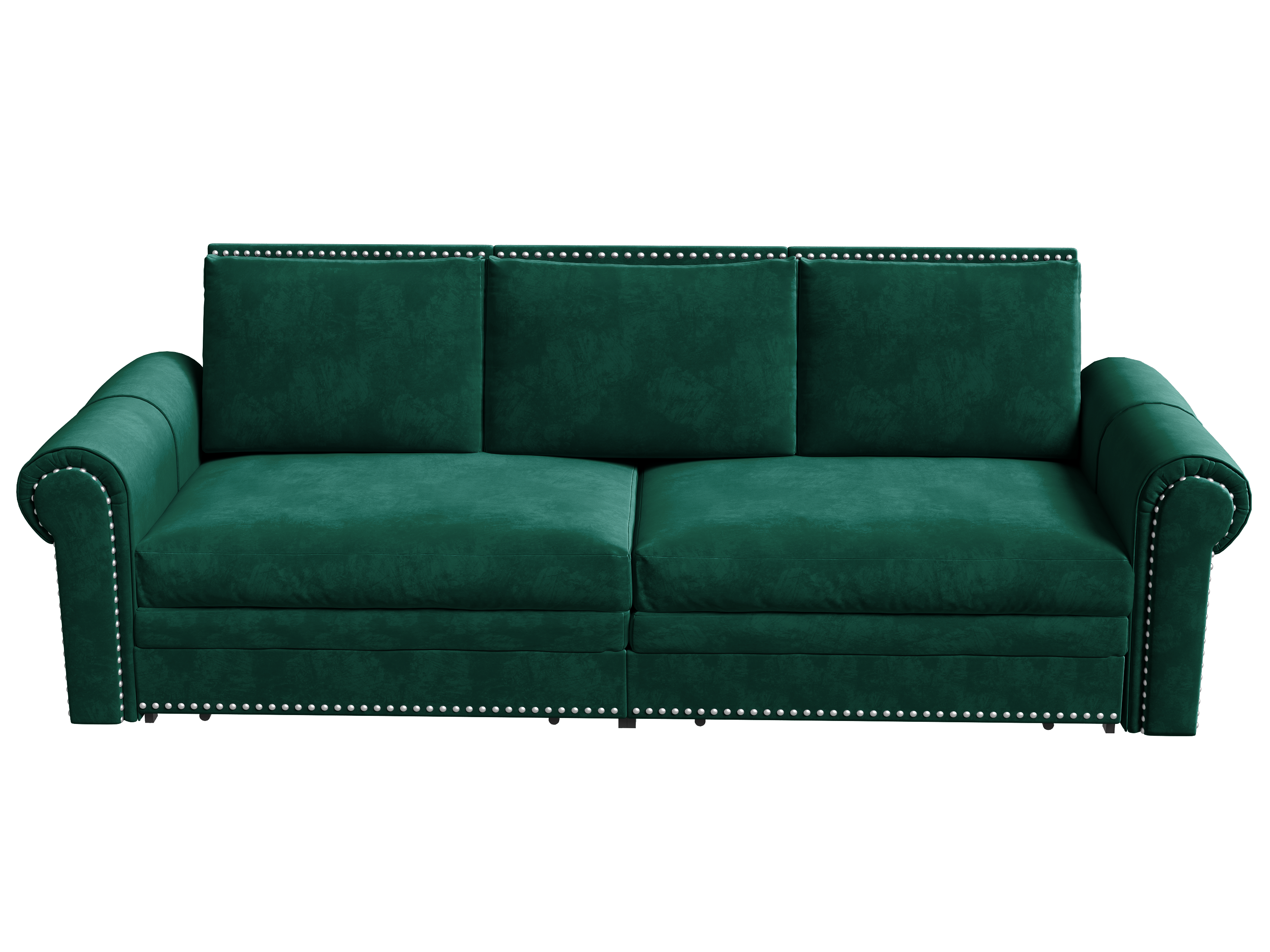 93.7'' King Size Chesterfield Pull Out Sofa Bed - 3-in-1 Velvet Convertible Sleeper Sofa with Nailhead Trim & Rolled Arms - Multi-Functional Sectional for Living Room, Bedroom, Apartment & Office - Emerald Green Sofa Bed for Small Spaces & Guest Rooms