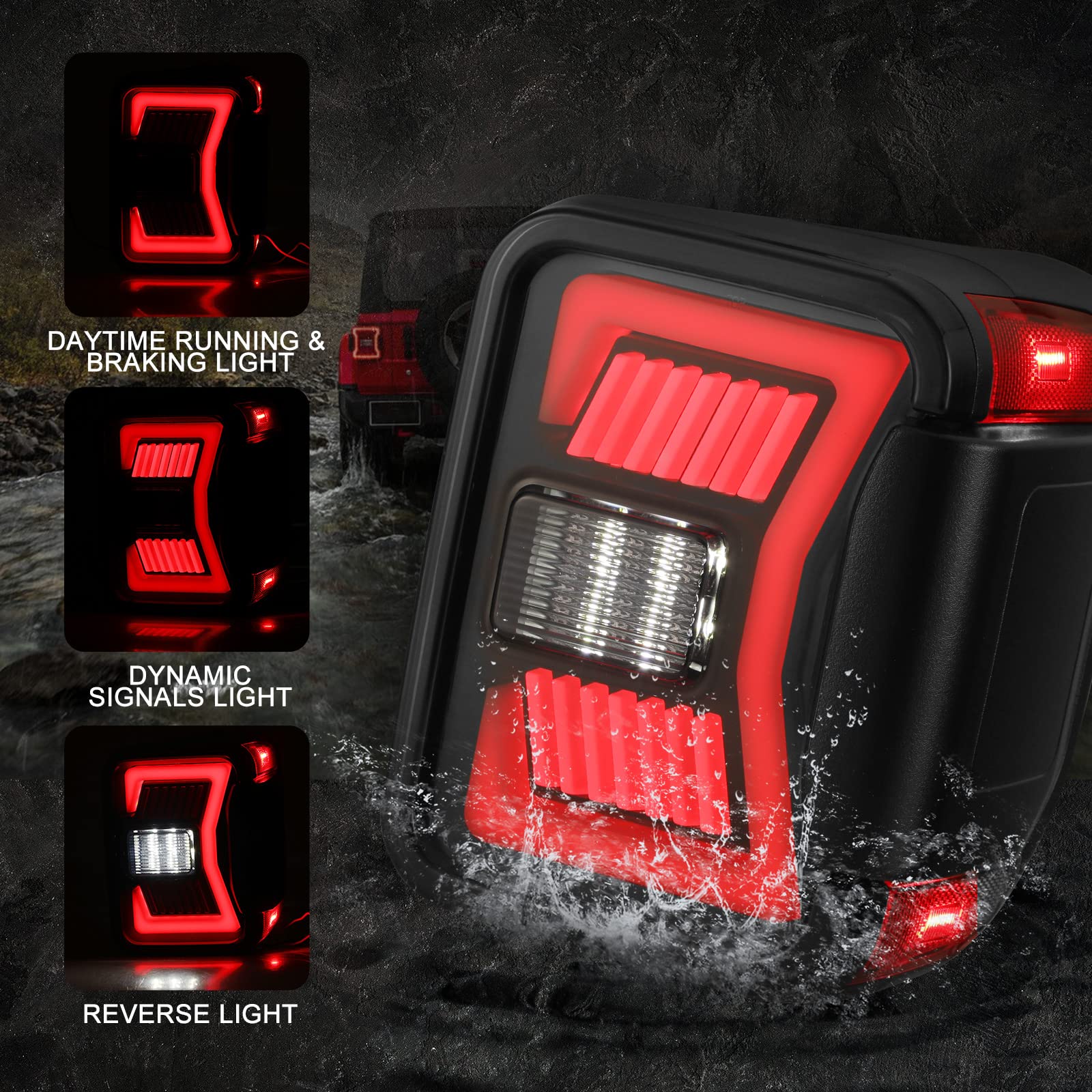 AUTOWIKI LED Tail Lights for 2019-2025 Jeep Gladiator JT - Black Smoke Lens Sequential Turn Signal Tail Lights (1 Pair) - Rear Lamps Replacement for Off-Roading & Night Driving
