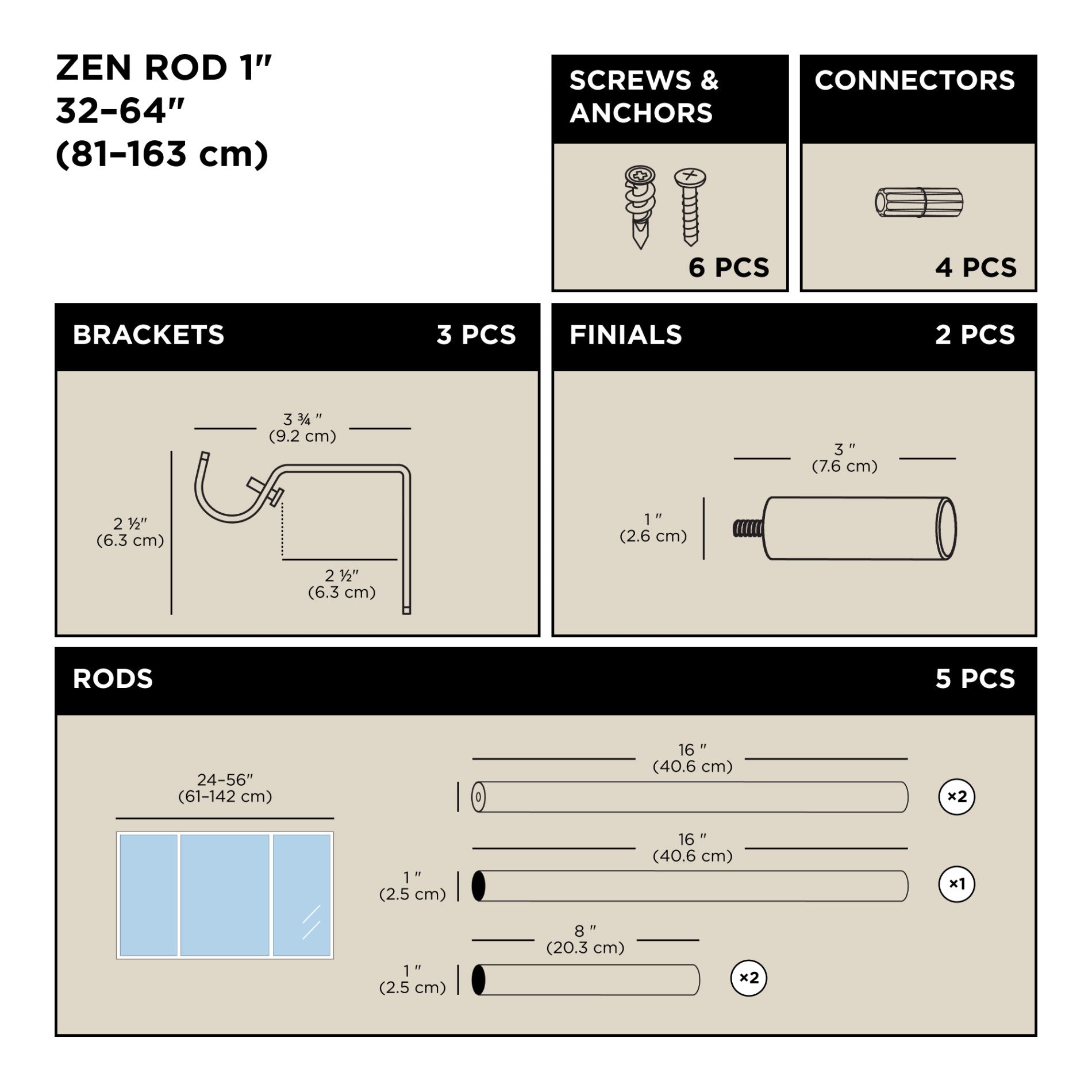Zen Blackout Curtain Rod - Heavy Duty Adjustable Window Drapery Rod for Bedroom & Living Room - Perfect for Light Blocking & Privacy