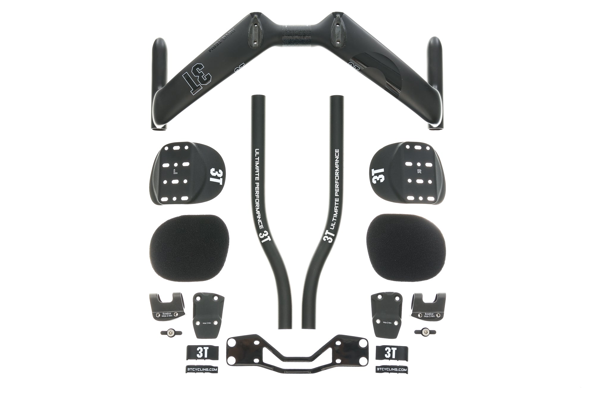 3T Revo Team Stealth Aerobar 31.8mm x 40cm Carbon/Aluminum Extensions - Lightweight Aero Handlebars for Triathlon & Time Trial Bikes - Perfect for Road Cycling Competitions and Training