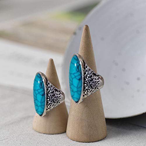 LadayPoa Women's Fashion Turquoise Ring - Tibetan Silver Plated Gothic Stone Jewelry for Boho Chic & Vintage Style Outfits