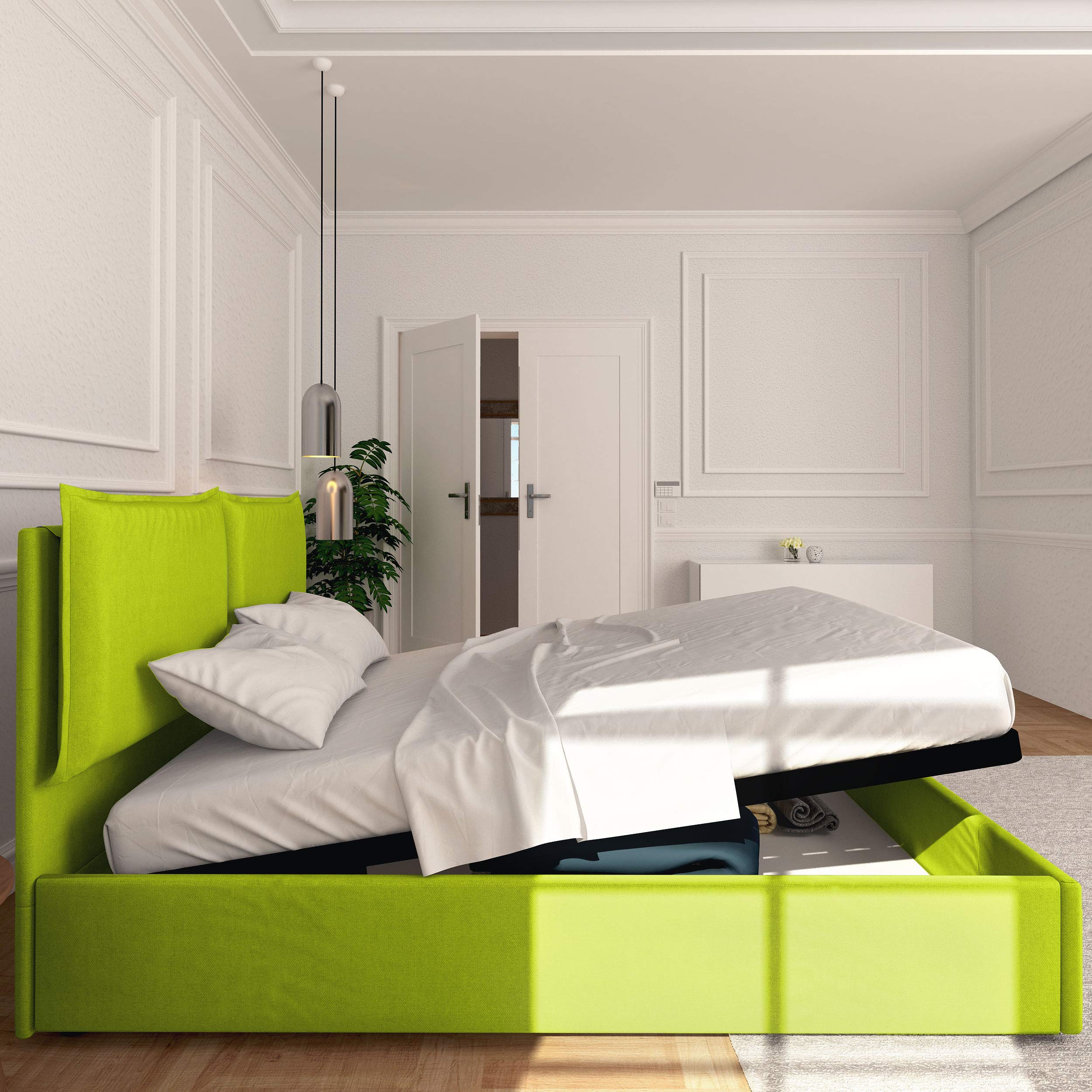 Baldiflex Licia Queen Size Bed Frame with Upholstered Headboard & Slatted Base - 160x190cm Synthetic Leather Platform Bed for Mattress Support, Modern Bedroom Furniture (Perfect for Master Bedrooms & Guest Rooms)