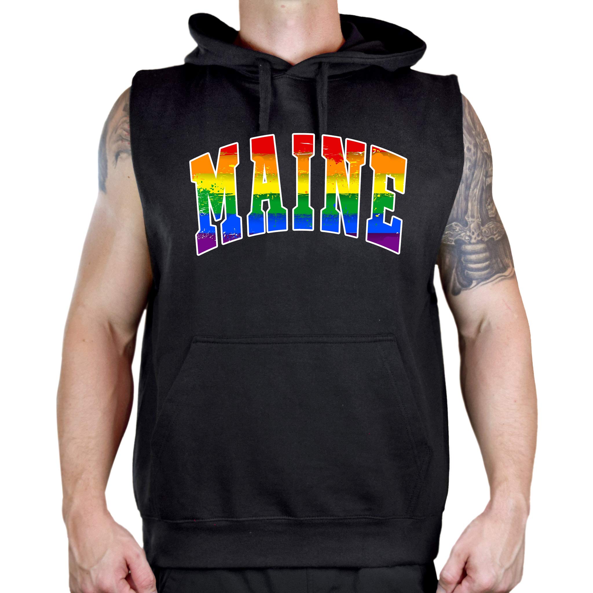 Men's Rainbow Maine KT T59 Black Sleeveless Vest Hoodie - Trendy Streetwear for Casual Outfits & Gym Wear