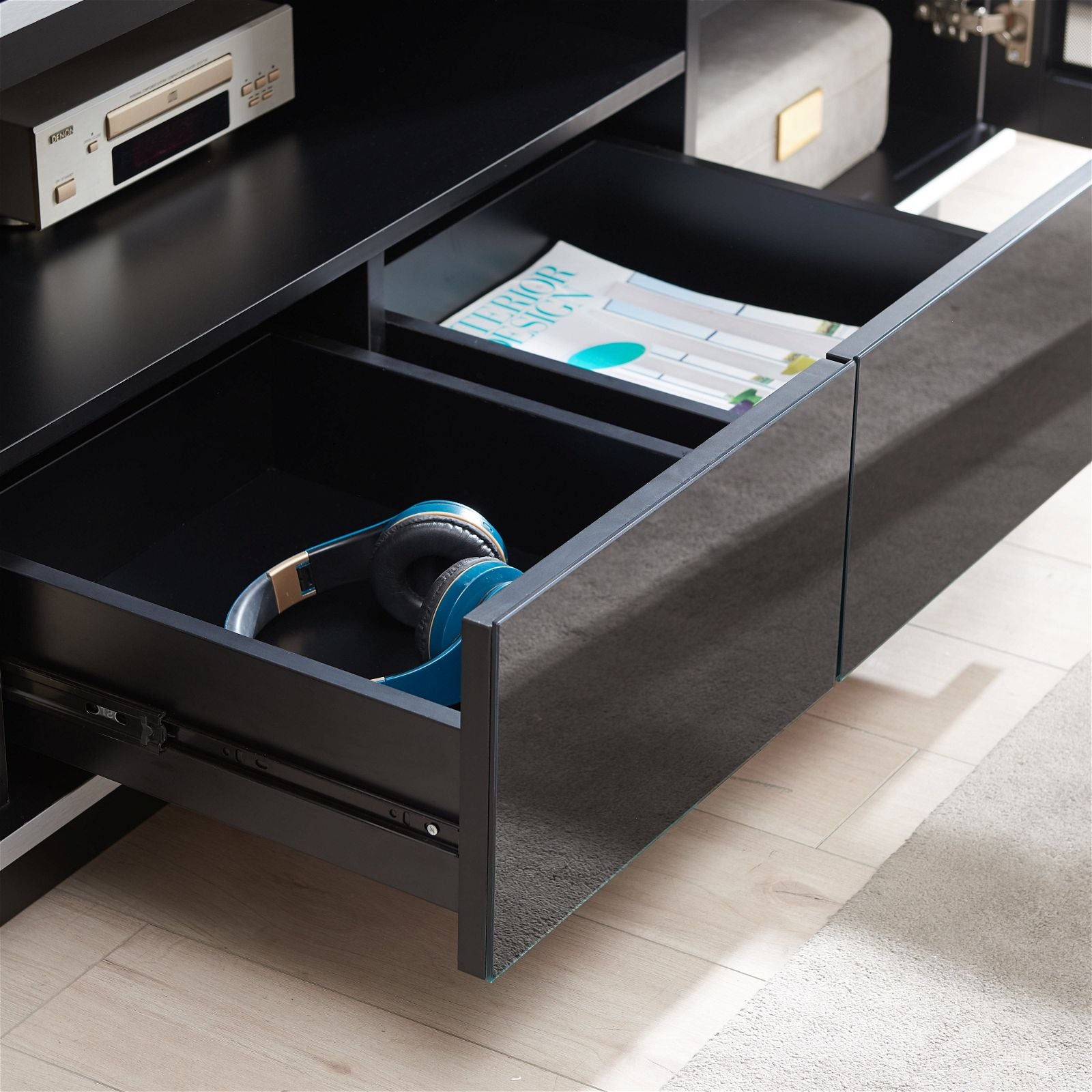 TITAN 1800 Modern TV Stand Entertainment Center - Black Media Console with Storage for Living Room, Bedroom & Home Theater