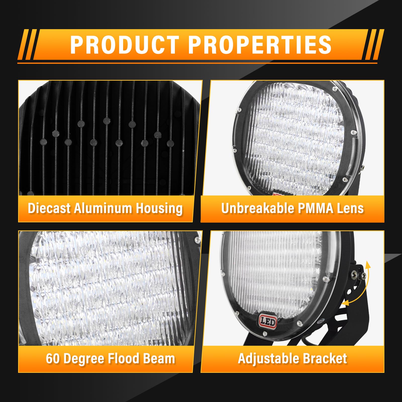2-Pack 96W 9-Inch Black LED Flood Work Light Bar - Off-Road Fog Driving Roof Bumper Lights for SUV, Jeep, Boat - Waterproof, Durable for Camping, Construction & Night Driving
