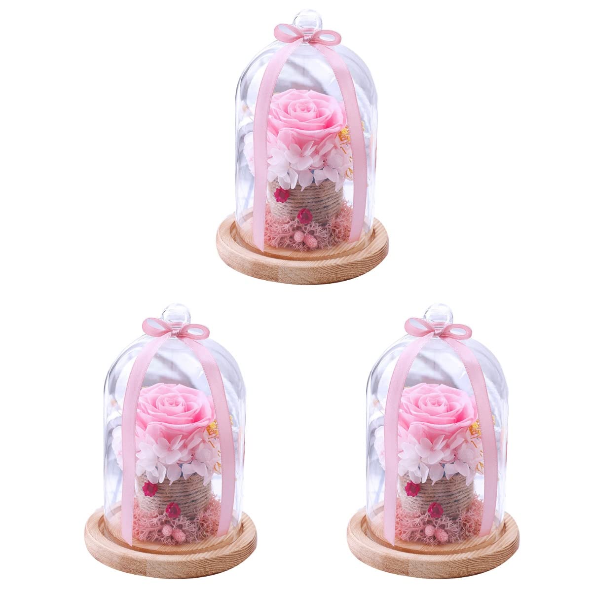 SOIMISS 3pcs Preserved Rose in Glass Dome - Eternal Rose Gift Box for Valentine's Day, Anniversary, Birthday - Romantic DIY Preserved Flower Gift for Wife, Girlfriend, Mother (Pink) - Perfect for Home Decor, Wedding Centerpiece, and Special Occasion Gifts