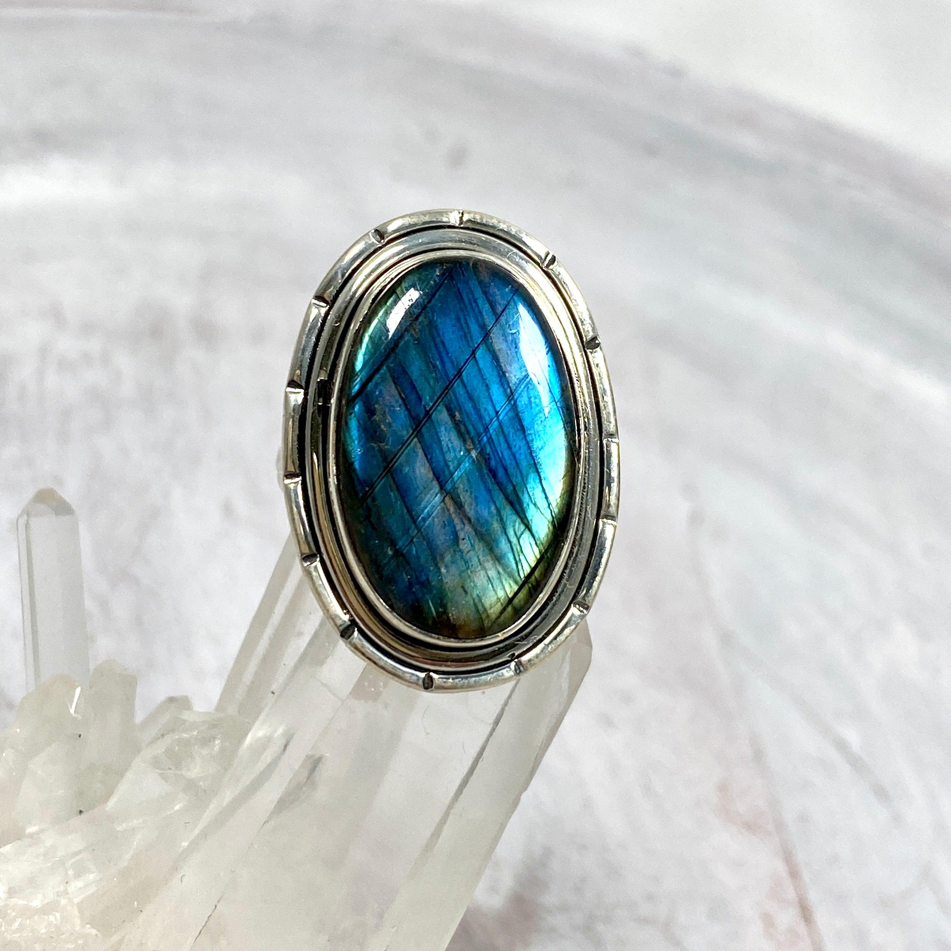 Labradorite Oval Filigree Ring - Size 8 - KRGJ2746 - Elegant Bohemian Jewelry for Women, Perfect for Weddings, Parties & Everyday Wear