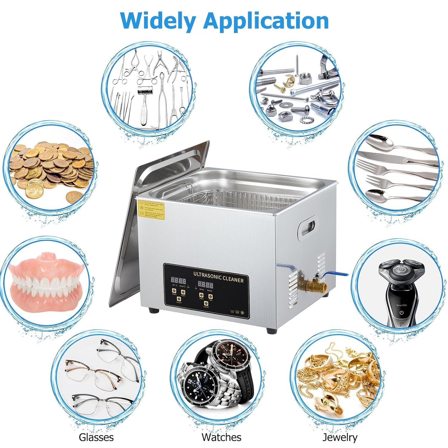 360W 15L Ultrasonic Jewelry Cleaner Machine with Digital Timer & Heater - 304 Stainless Steel Tank for Dentures, Glasses, Industrial Parts, Carburetors & Circuit Boards - Perfect for Jewelry Stores, Dental Clinics & Home Use