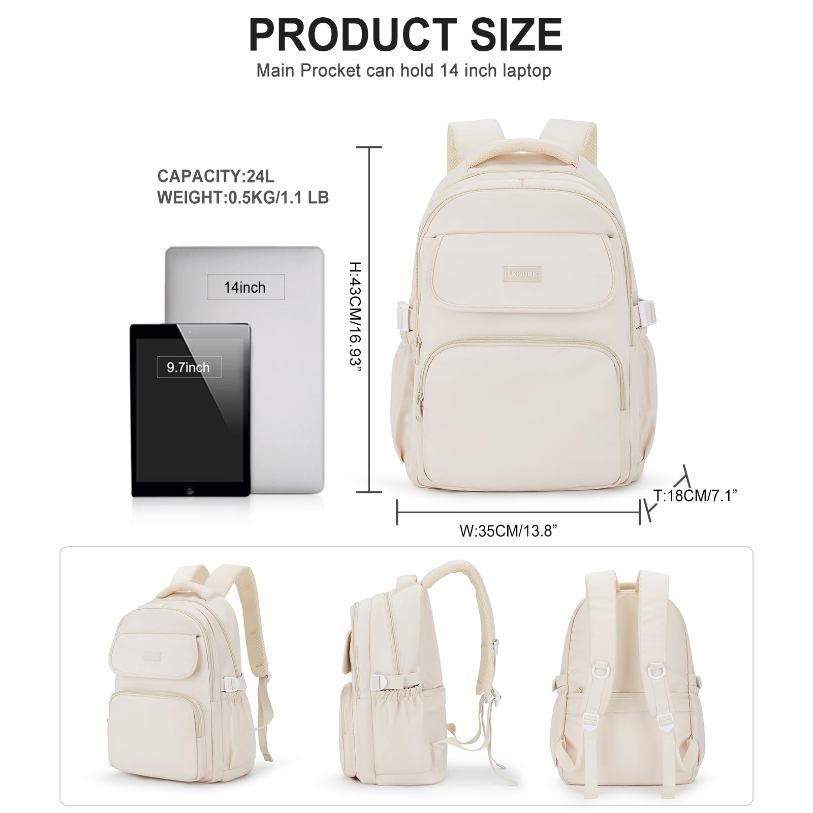 Stylish Waterproof Backpack for Teen Girls - Lightweight School Bookbag, Durable Travel Daypack & College Laptop Bag for Women (White) - Perfect for School, Travel & Daily Commute