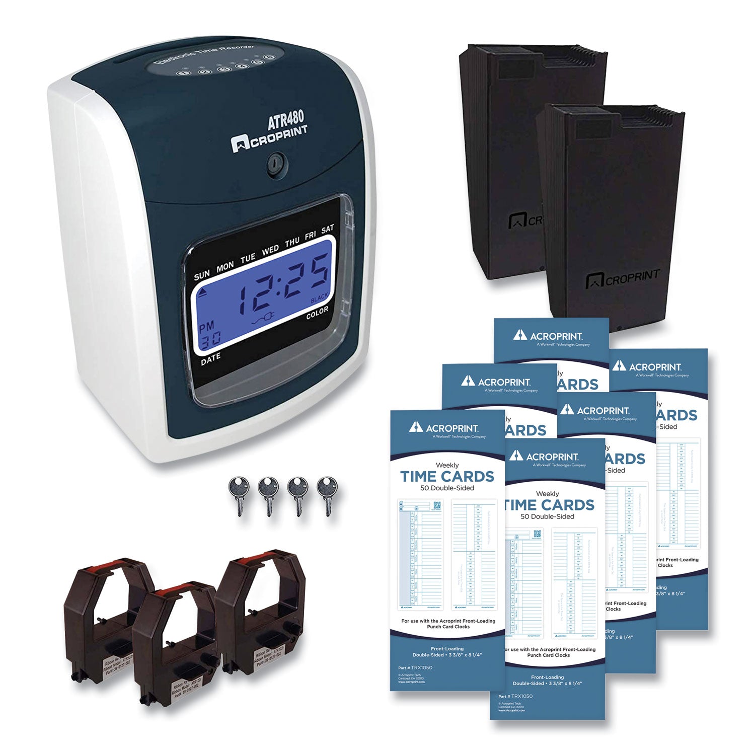 Acroprint® ATR480 Digital Time Clock with Accessories Bundle - White/Charcoal Display for Employee Time Tracking & Attendance Management in Offices & Workplaces