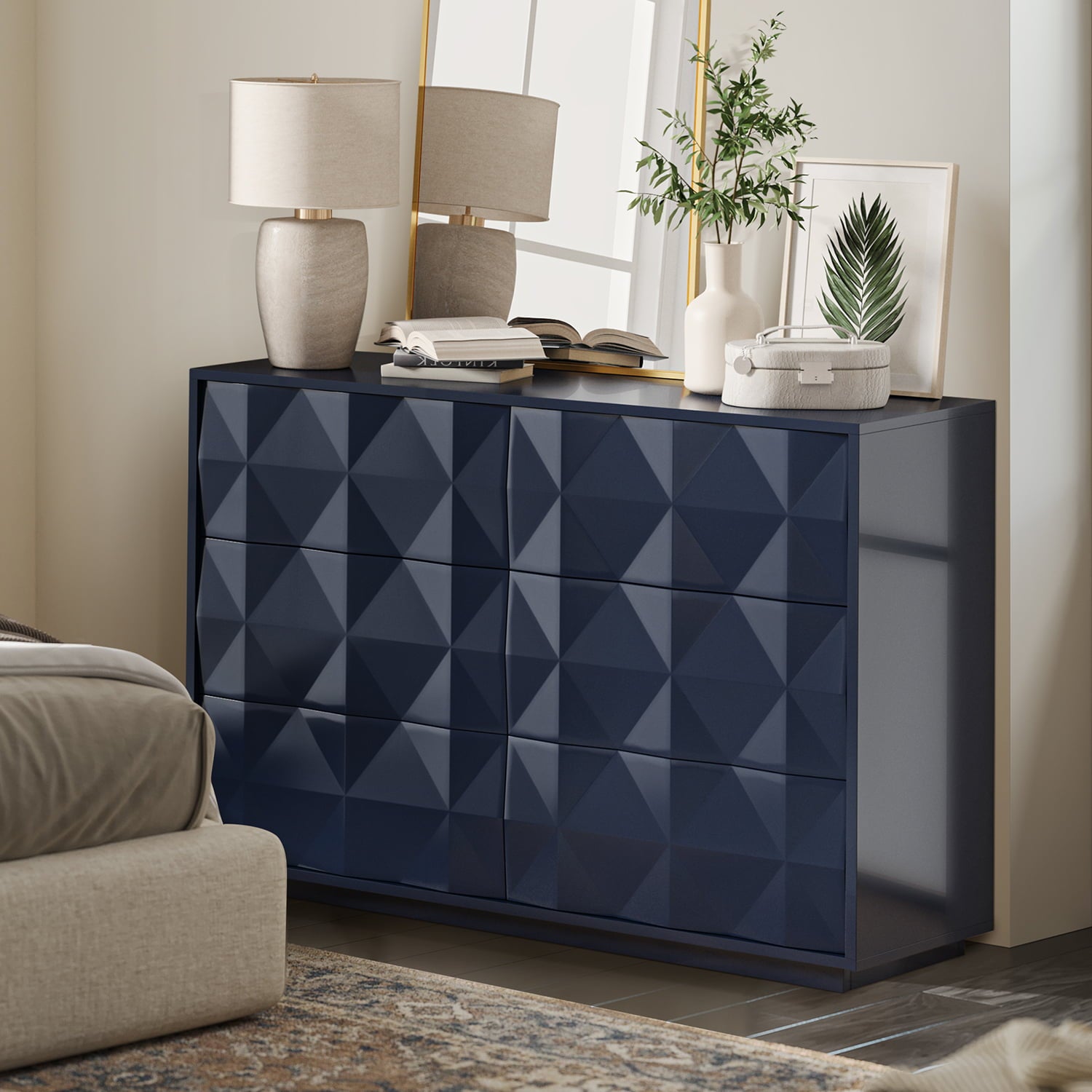 Modern 6-Drawer Dresser with Geometric Design - 50