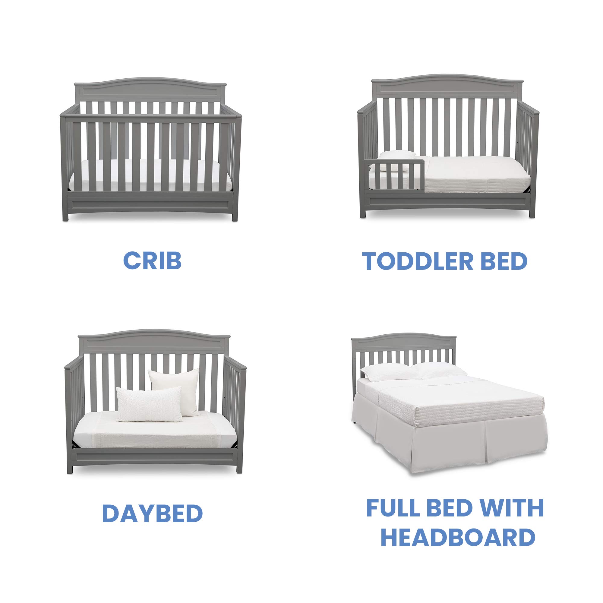 Delta Children Emery 4-in-1 Convertible Crib with Serta Perfect Slumber Dual-Sided Mattress - Grey Nursery Furniture Set | Safe for Newborns, Toddlers to Full-Size Bed | Eco-Friendly Recycled Fiber Core | Perfect for Baby Rooms, Daycares & Guest Rooms