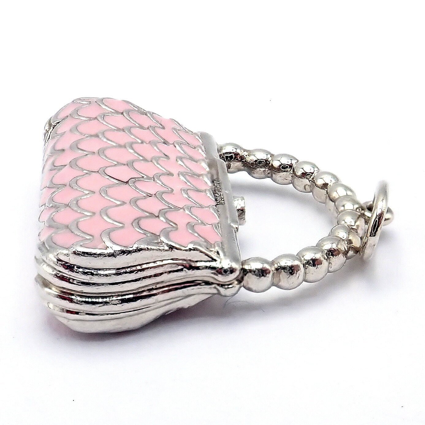 Tiffany & Co. Platinum Pink Enamel Diamond Handbag Charm Pendant - Elegant Jewelry Accessory for Luxury Bags & Purses