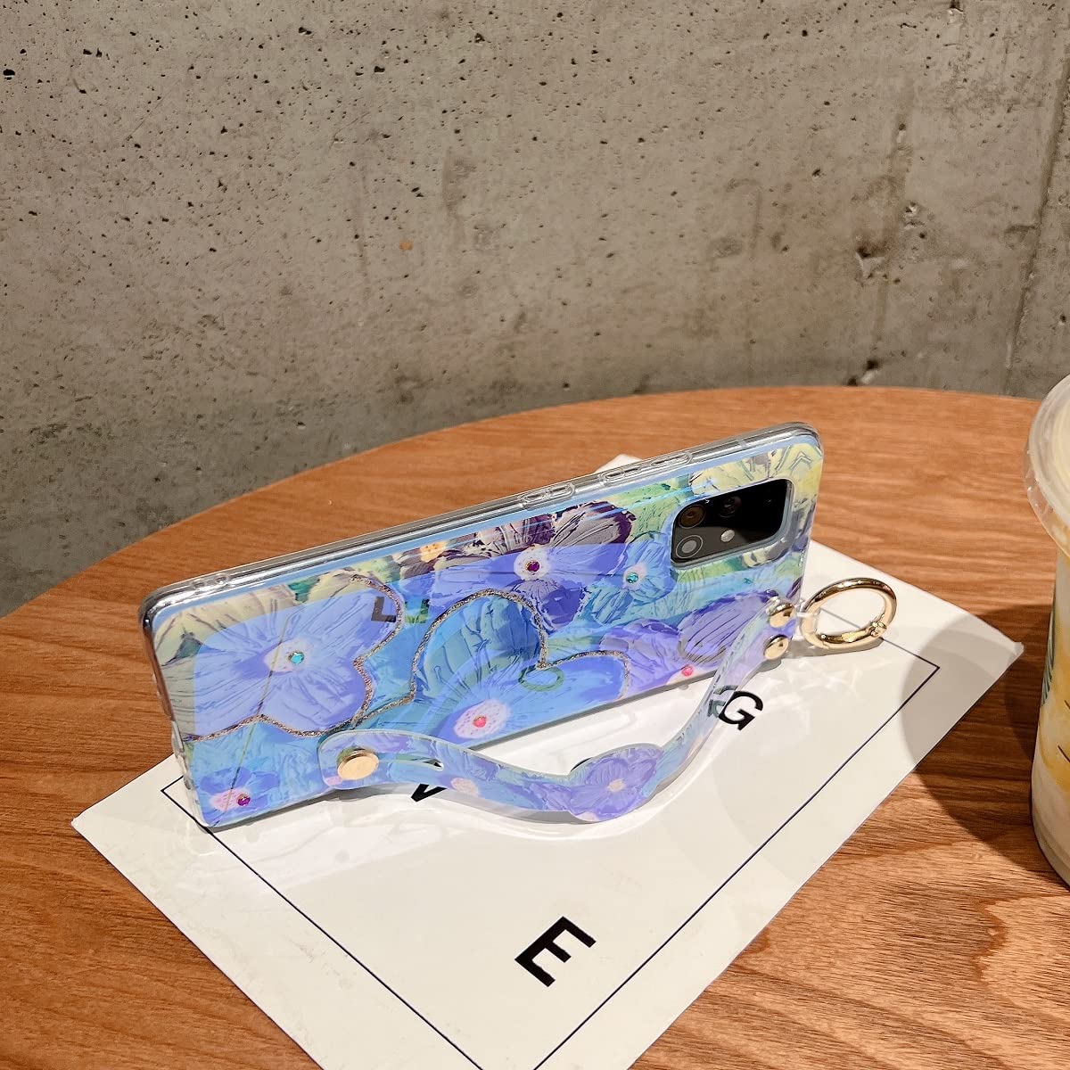 Samsung Galaxy A71 5G Case - Cute Glitter Bling Cartoon Taro Flower Design with Wrist Strap & Kickstand | Shockproof Soft TPU Protective Phone Cover for Women & Girls | Perfect for Daily Use, Work, and Travel