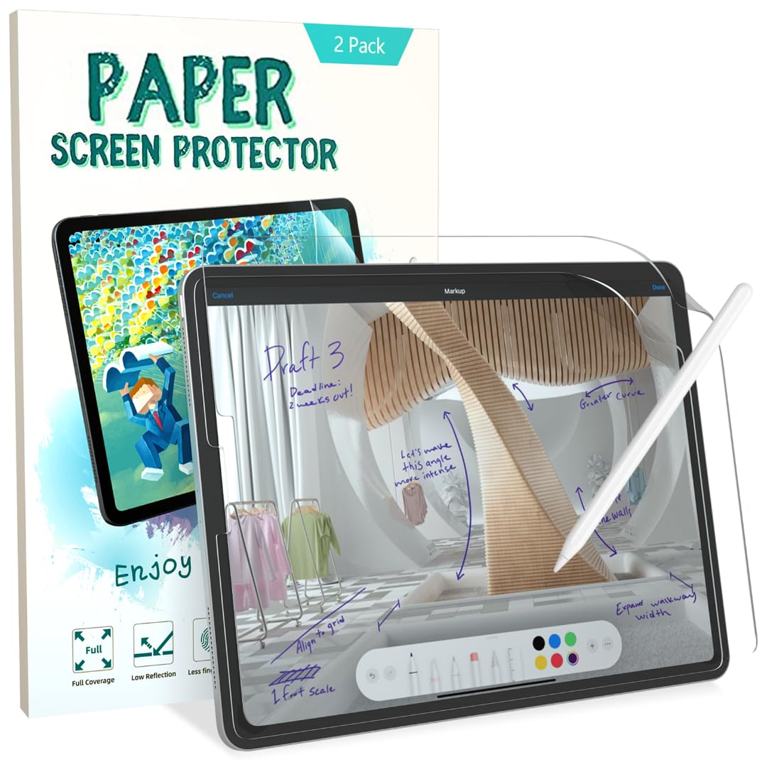 2 Pack Matte Paper Screen Protector for iPad Pro 11 (2022-2018) & iPad Air 5th/4th Gen (10.9 Inch) - Anti Glare, Scratch Resistant - Perfect for Drawing, Note Taking & Eye Protection