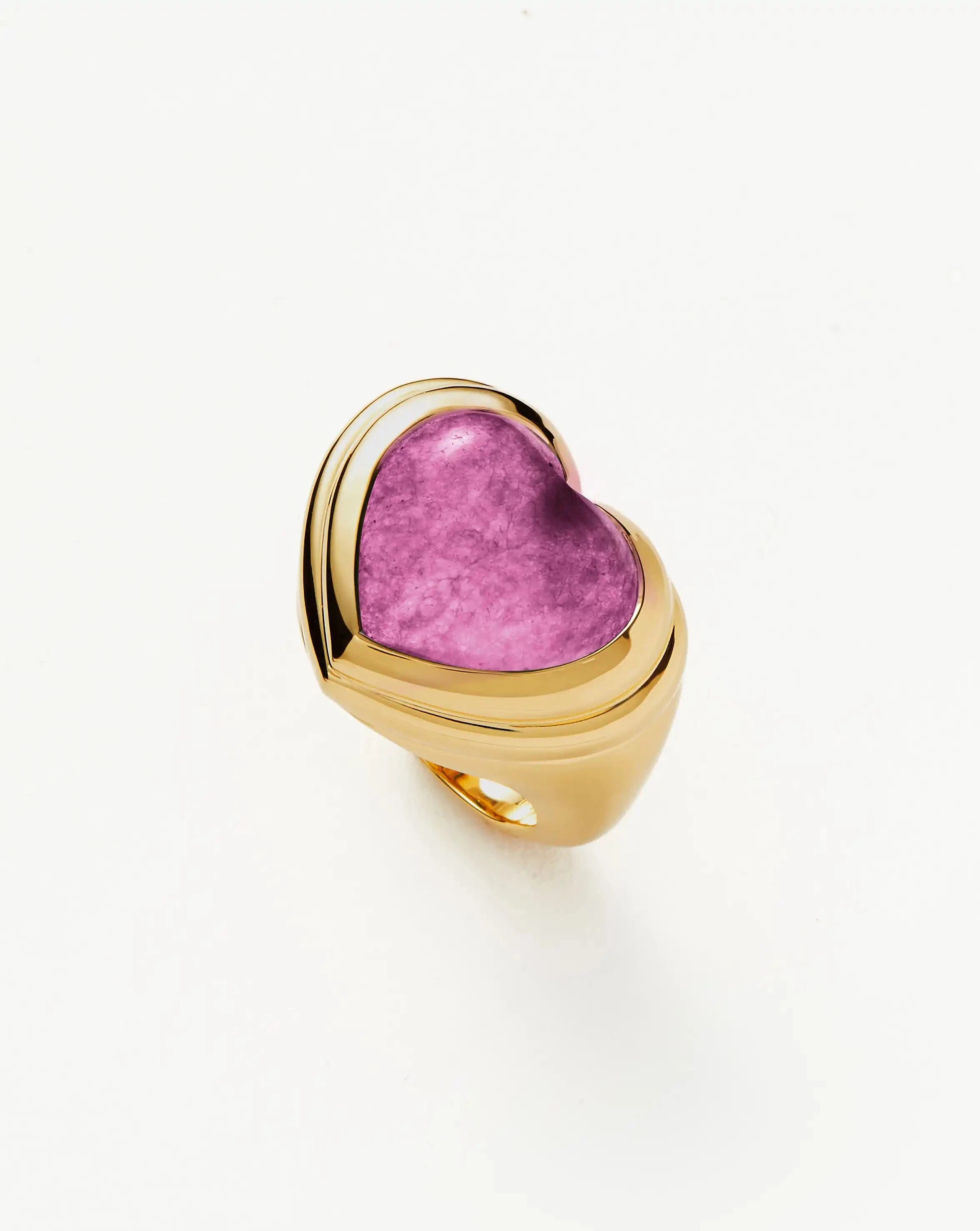 18k Gold Plated Jelly Heart Gemstone Ring with Purple Quartz - Elegant Jewelry for Women, Perfect for Valentine's Day Gifts, Anniversary Presents & Romantic Occasions