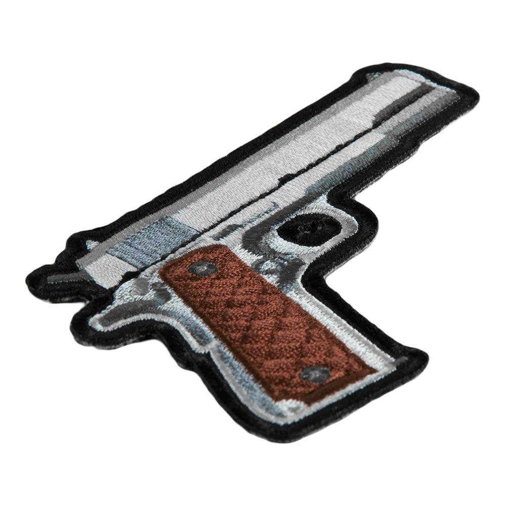 Premium Embroidered Handgun Patch with Brown Grips - Right Facing Design for Tactical Gear, Gun Enthusiast Collections & Range Accessories