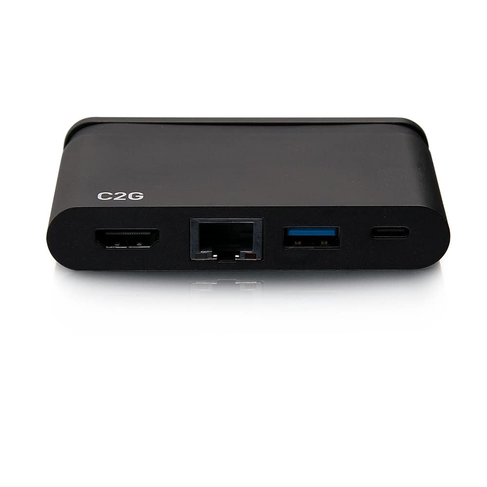 C2G 4-in-1 USB-C Hub with HDMI 4K 30Hz, USB 3.0 Port, Gigabit Ethernet & 100W PD Charging - Portable Laptop Docking Station for MacBook Pro/Air, iPad Pro, Chromebook & Windows Laptops - Perfect for Home Office, Remote Work & Travel