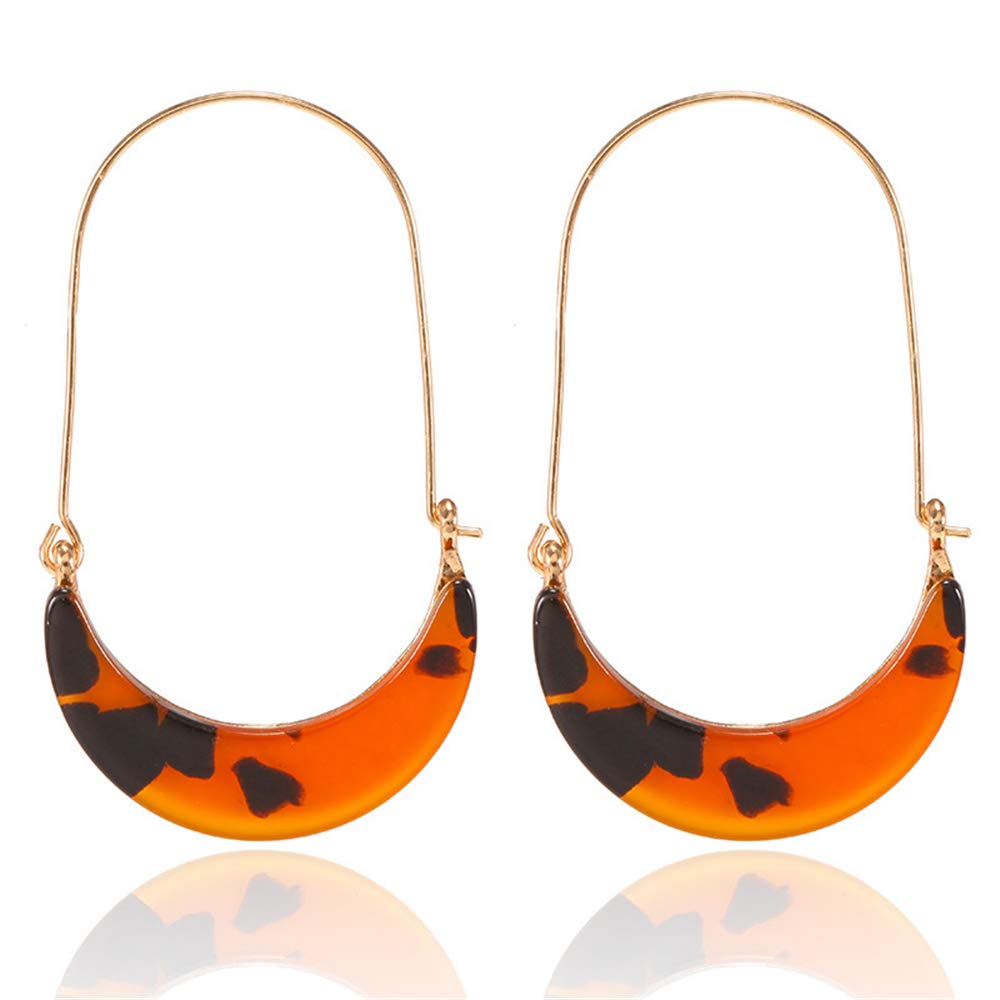 SMALLLOVE Acrylic Statement Earrings for Women - Bohemian Crescent Hoop Earrings with Leopard & Tortoise Shell Textures - Dangle Drop Earrings for Girls, Party, Wedding & Everyday Wear