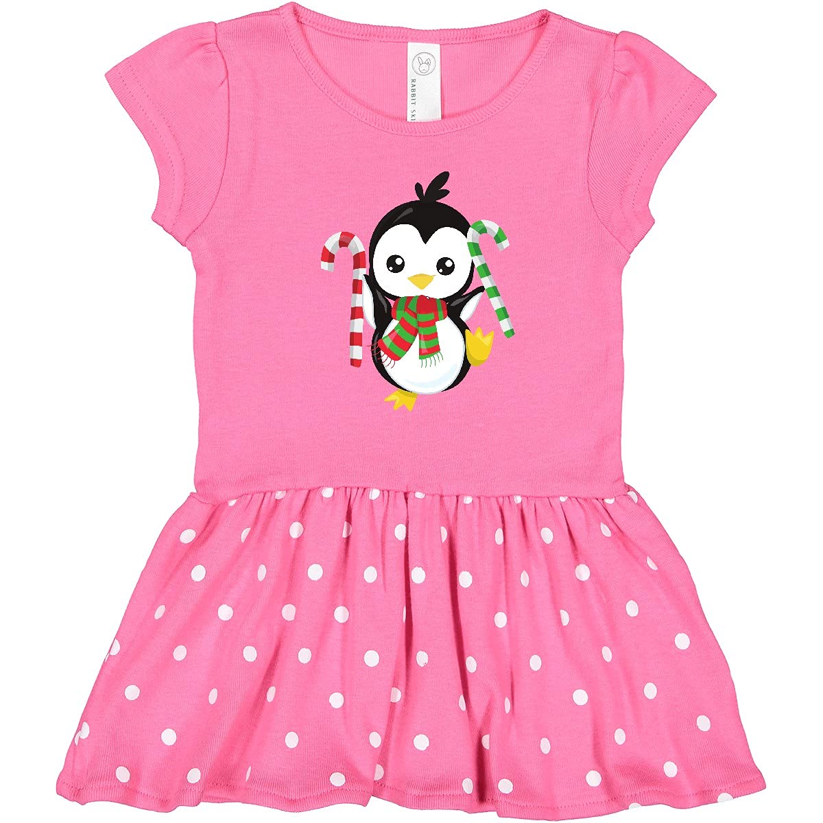 Inktastic Christmas Penguin Toddler Dress - Cute Penguin with Scarf & Candy Cane Print - Holiday Outfit for Girls & Boys - Perfect for Christmas Parties & Family Photos