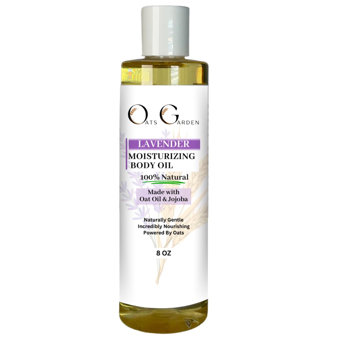 Lavender Body Oil - 8 oz Deep Hydrating Moisturizer for Dry Skin, Bath & Pregnancy Belly Care | 100% Natural, Hypoallergenic for All Skin Types | Relaxing Aromatherapy & Massage Oil - Oats Garden