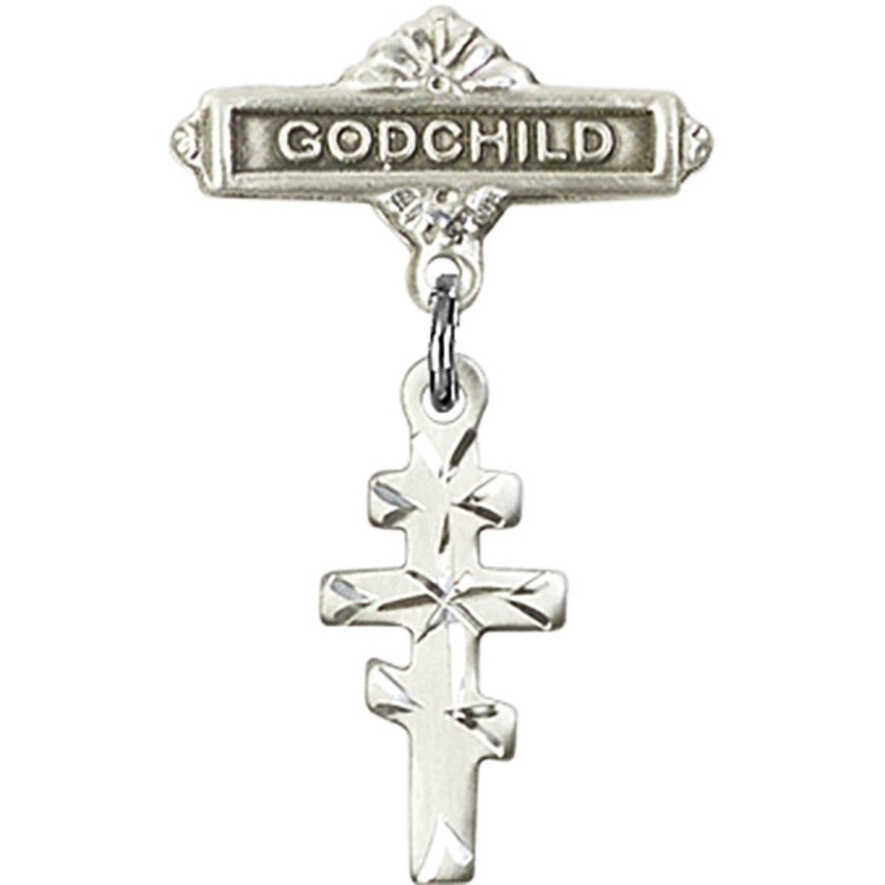 925 Sterling Silver Greek Orthodox Cross Charm Godchild Badge Pin - 1 1/8