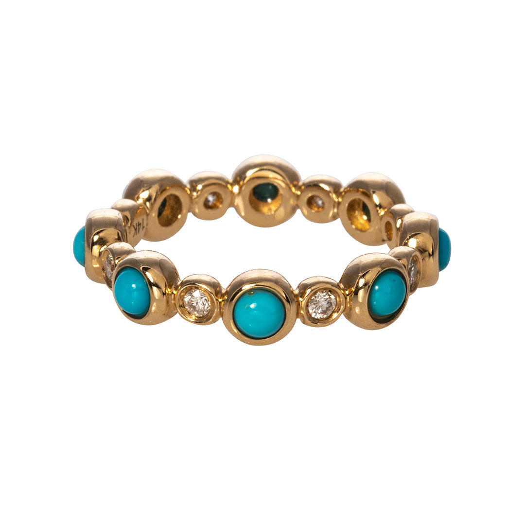 14K Yellow Gold Turquoise & Diamond Eternity Wedding Band Ring for Women - Perfect for Anniversaries, Engagements and Special Occasions