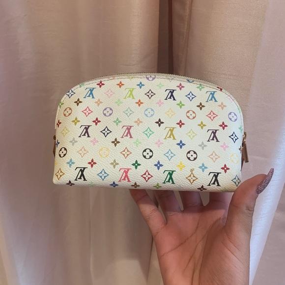 Authentic Louis Vuitton Multicolor Monogram Cosmetic Pouch GM in White - Perfect for Travel & Everyday Makeup Organization
