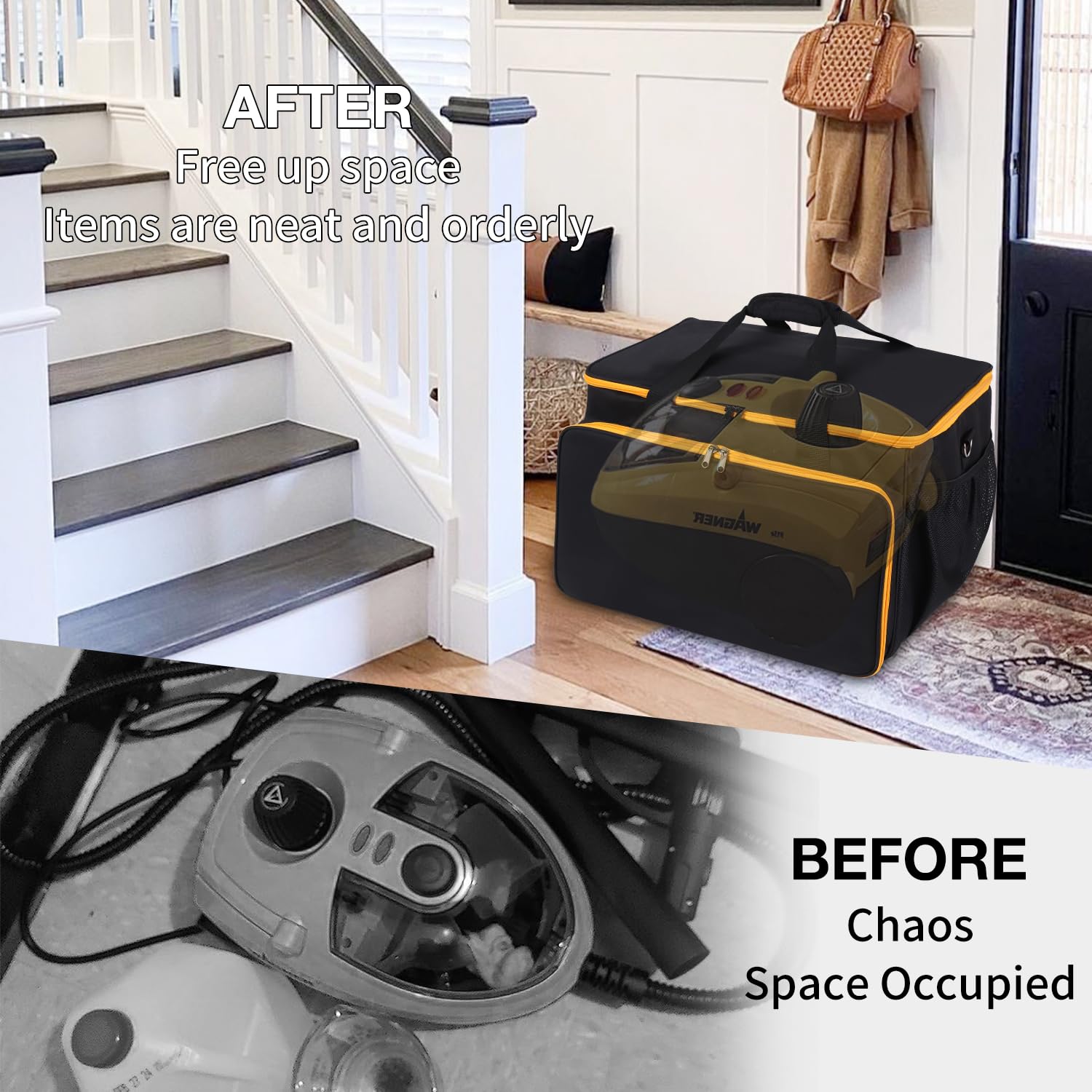 Wagner Spraytech C900134 Steamer Storage Bag - Adjustable Portable Carrying Case with Extra Pockets for Steam Cleaner Accessories | Perfect for Home Cleaning, Car Detailing & DIY Projects