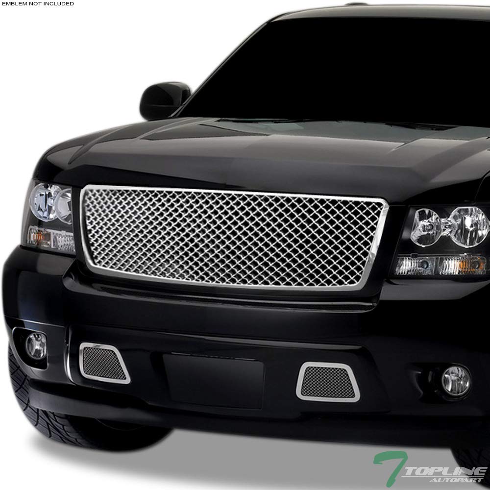 2007-2013 Chevy Avalanche & 2007-2014 Tahoe Suburban Chrome Mesh Front Bumper Grille - 1-Piece Design Replacement for Enhanced Style & Protection | Perfect for Off-Roading, Car Shows & Daily Driving