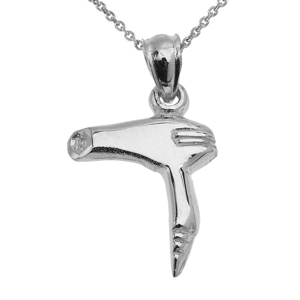 14K White Gold Hair Stylist Blow Dryer Necklace Charm (14mm x 23mm, 2.5g) - Perfect Gift for Hairstylists & Salon Professionals