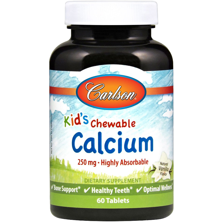 Carlson Labs Kids Chewable Calcium Supplement - 250mg per Tablet, Natural Vanilla Flavor, 60 Count - Supports Strong Bones & Teeth for Growing Children - Perfect for Daily Nutrition & Picky Eaters