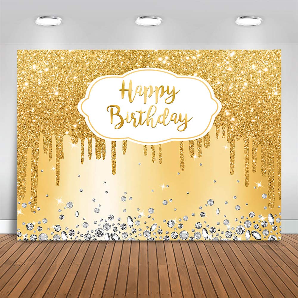 Rose Gold Glitter Diamond Happy Birthday Backdrop for Women - 7x5ft (82x60 inch) Party Decoration Banner for Sweet 16, 18th, 21st Birthday Celebrations - Perfect for Girls' Birthday Parties, Baby Showers & Photo Booths