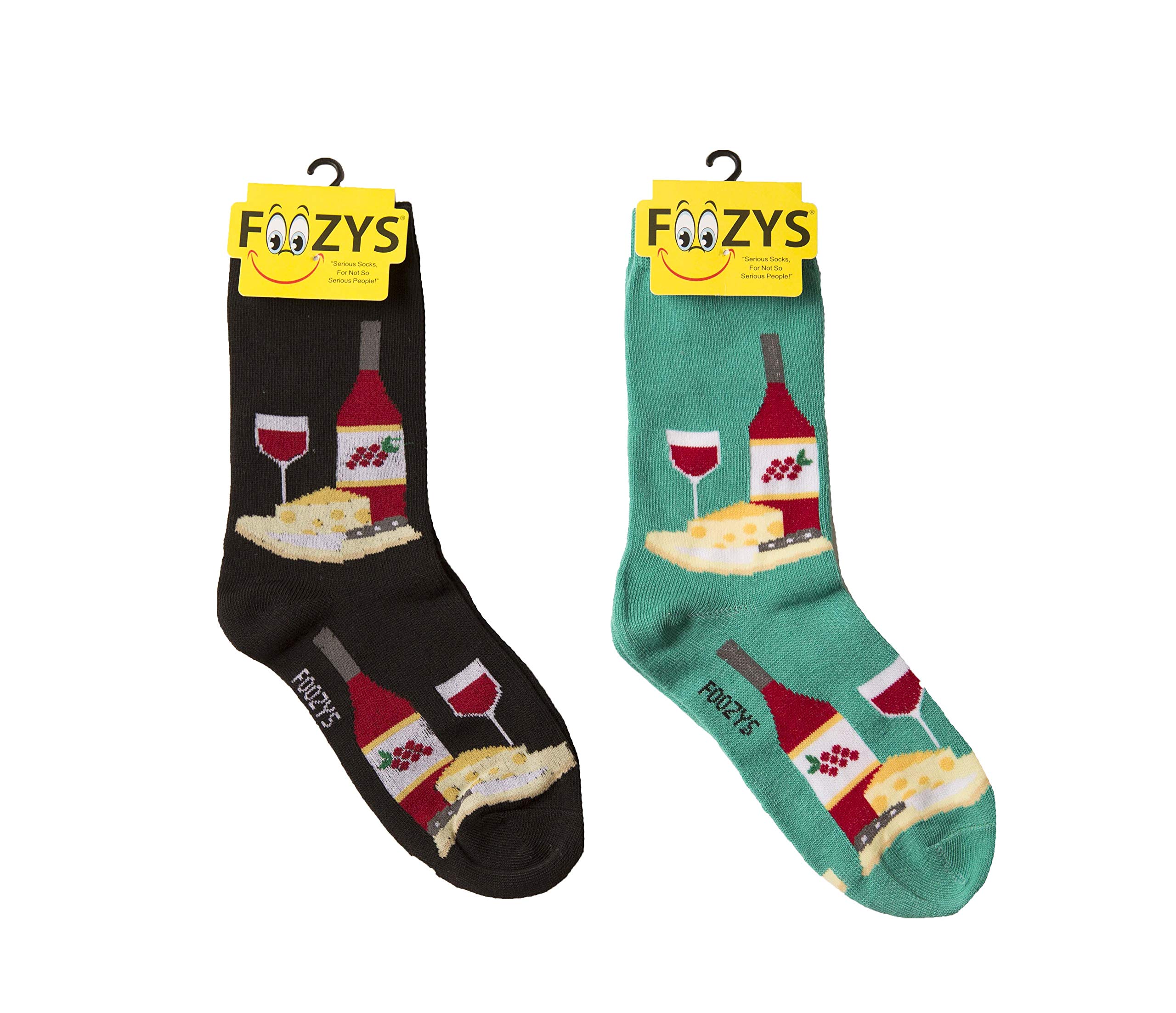 Foozys Women's Fun Wine Time Food & Drink Novelty Crew Socks - 2 Pairs Pack for Casual Wear, Gift Giving & Themed Parties