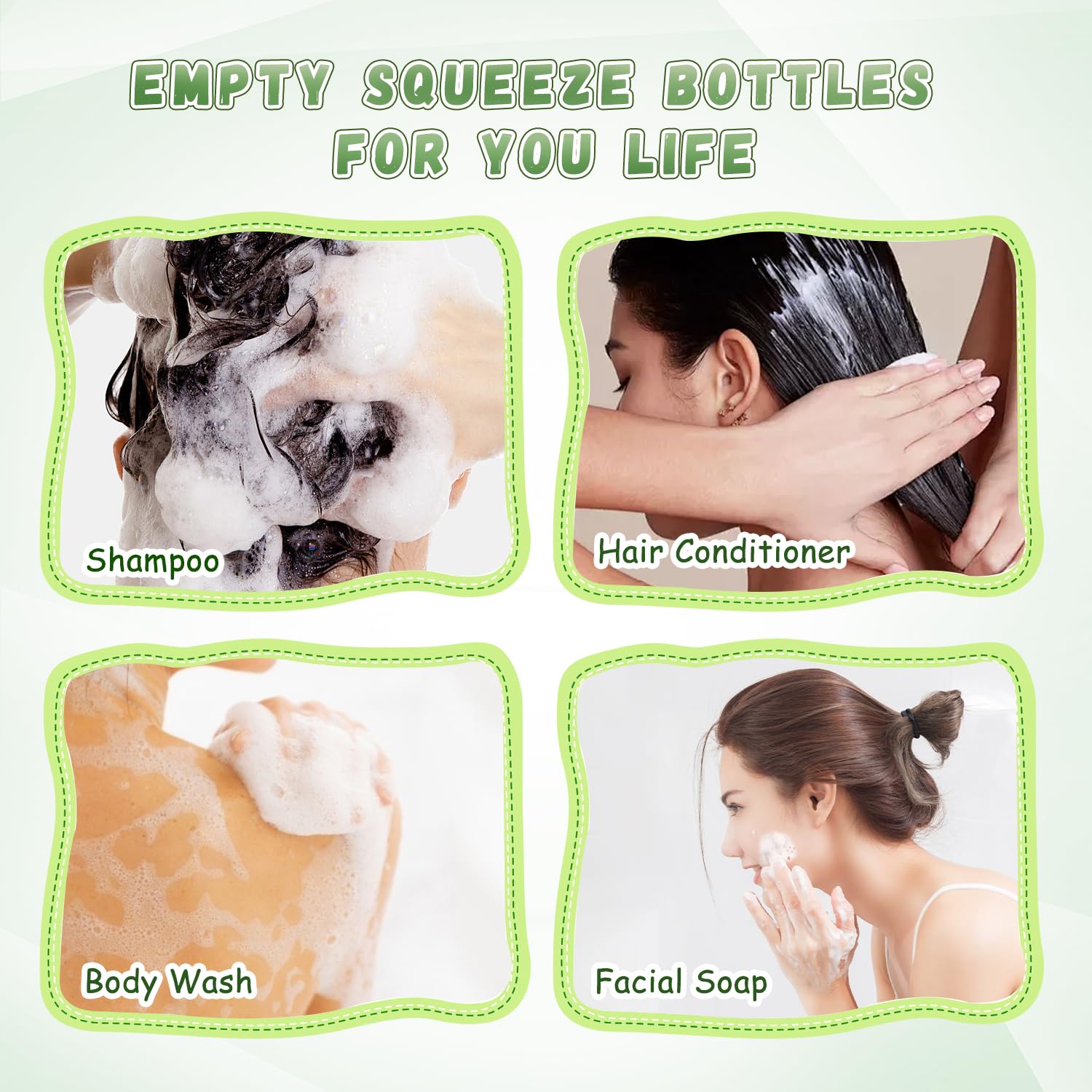 8.8 oz (260ml) Plastic Travel Shampoo Bottles - 9 Pack Green Refillable Squeeze Bottles with Flip Cap | Leak-Proof Lotion Containers for Cream, Toiletries & Conditioner | Includes Silicone Funnel | Perfect for Travel, Gym & Home Organization