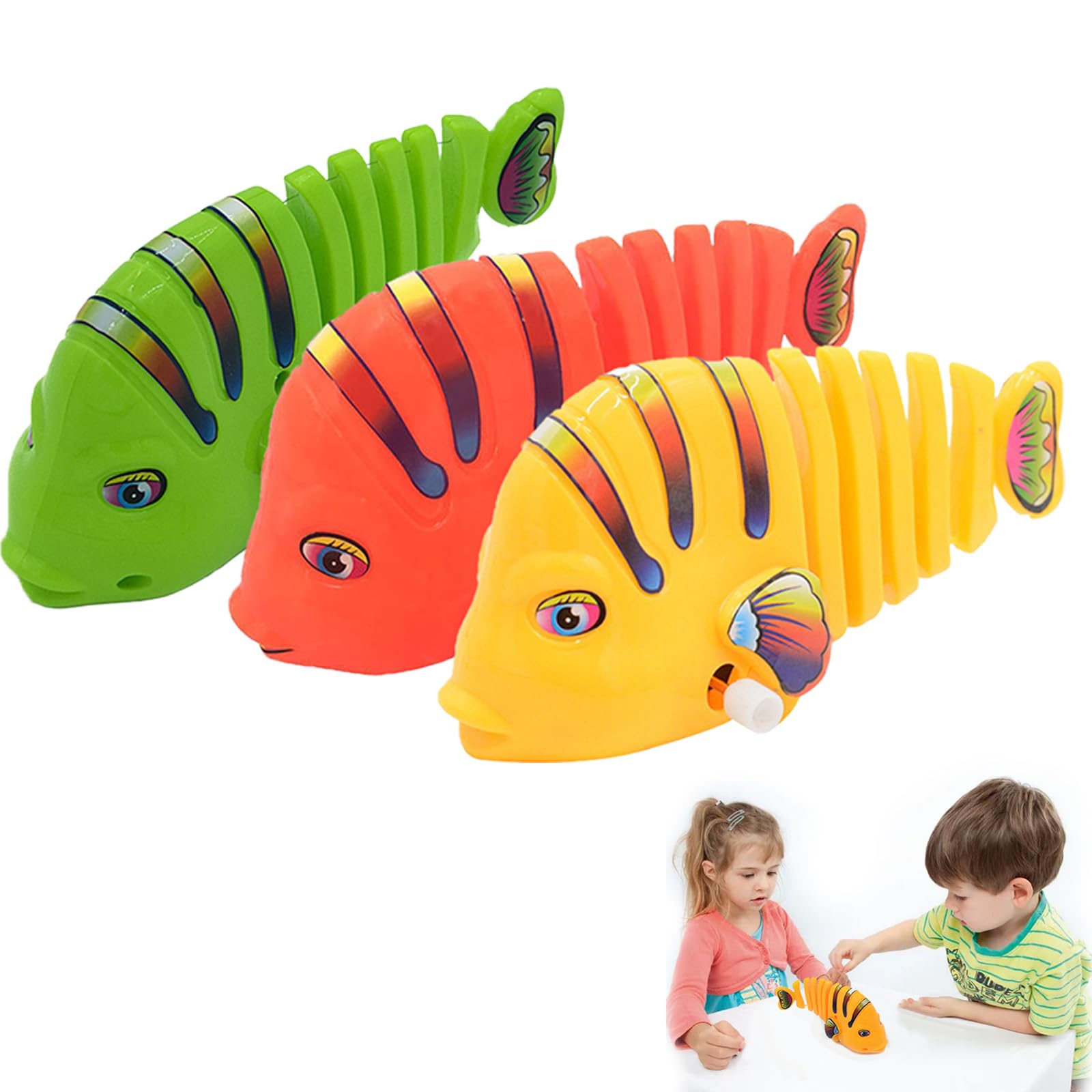 Moalaok Wind-Up Wiggle Fish Toys - Interactive Plastic Clockwork Swinging Fish for Kids, Pets & Family Fun - Creative Cartoon Toy Set for Playtime, Parties & Sensory Development